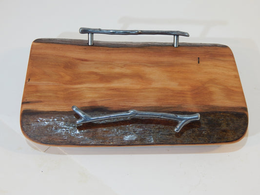 Small Cherry Live Edge Bark Charcuterie / Cutting Board with Handles
