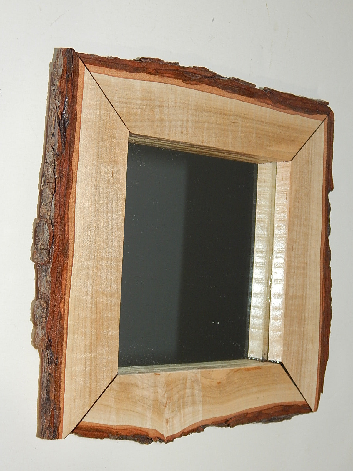 Live Edge Wild Cherry Frame Mirror, Wood with Bark Frame, 9 3/4" x 9 1/2", Handmade, Artisan Crafted