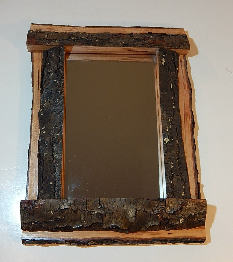 Live Edge Cherry Frame Mirror, Wood with Bark Frame, 11 3/4" x 15 3/4", Handmade, Artisan Crafted