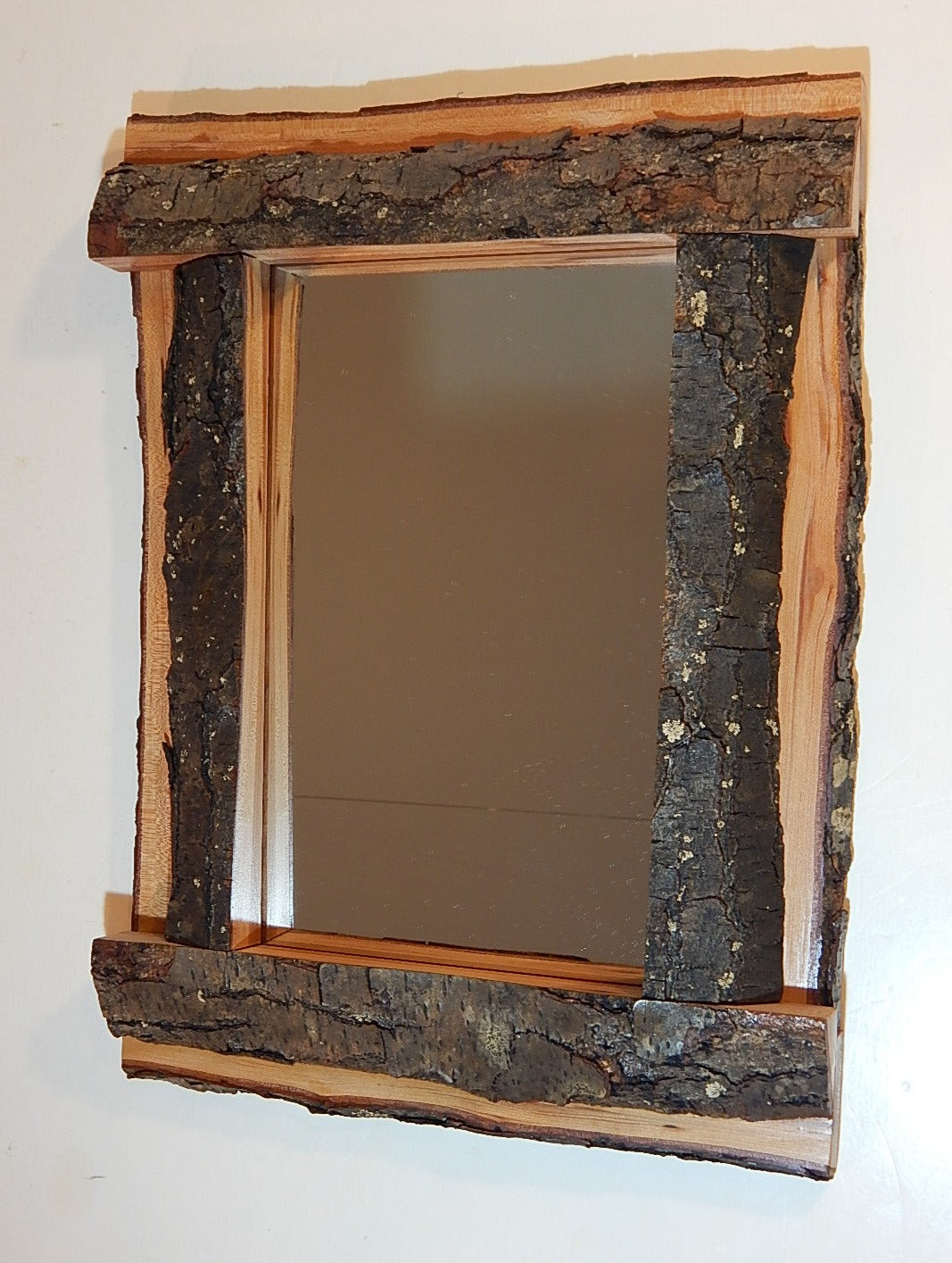 Live Edge Cherry Frame Mirror, Wood with Bark Frame, 11 3/4" x 15 3/4", Handmade, Artisan Crafted