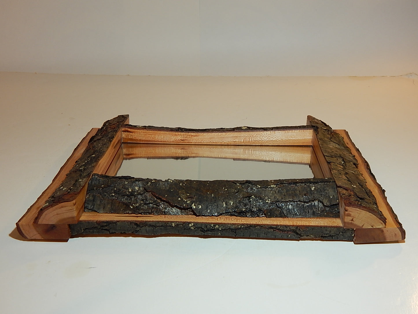 Live Edge Cherry Frame Mirror, Wood with Bark Frame, 11 3/4" x 15 3/4", Handmade, Artisan Crafted