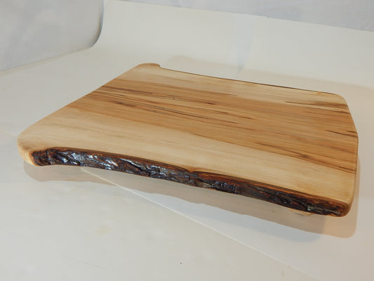Large Raised Ambrosia Maple Charcuterie / Cutting Board, Live Edge Bark