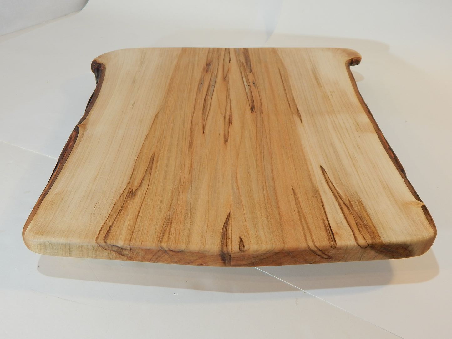 Large Raised Ambrosia Maple Charcuterie / Cutting Board, Live Edge Bark