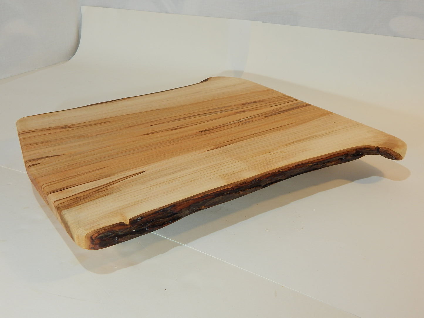 Large Raised Ambrosia Maple Charcuterie / Cutting Board, Live Edge Bark