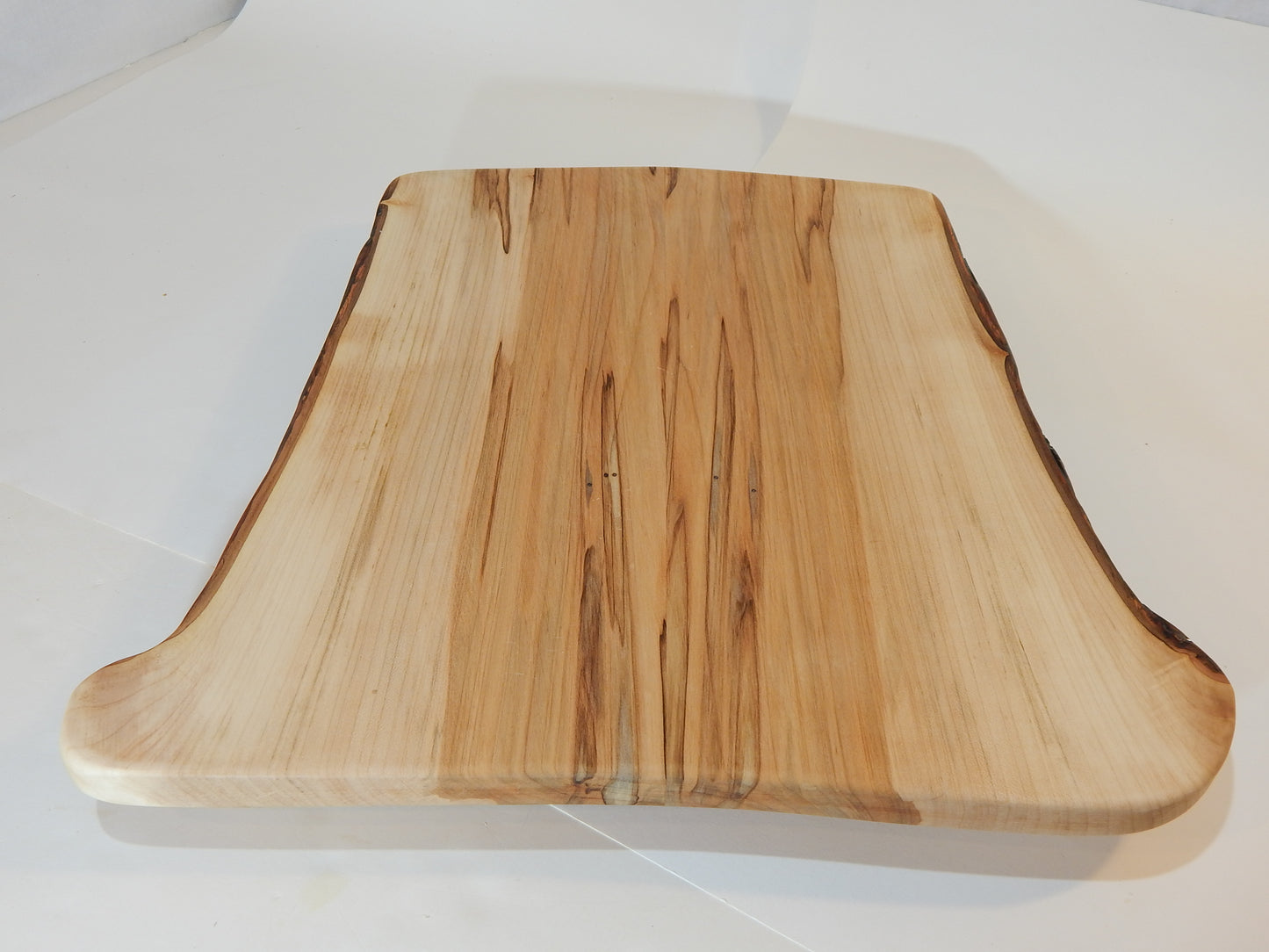 Large Raised Ambrosia Maple Charcuterie / Cutting Board, Live Edge Bark