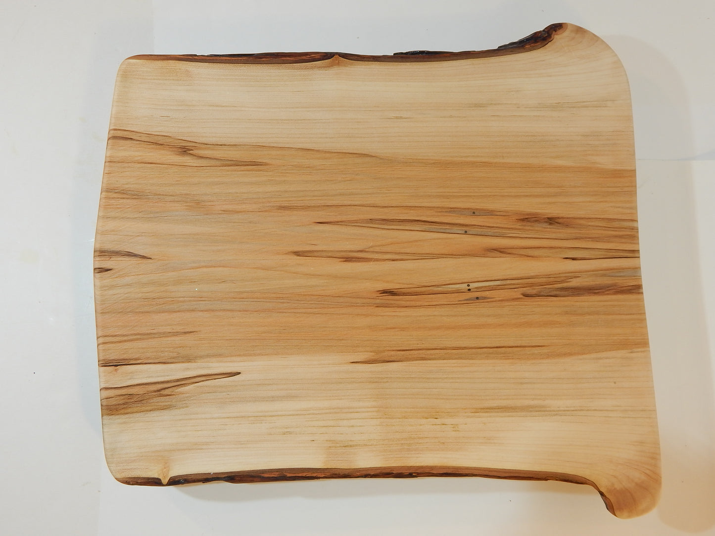 Large Raised Ambrosia Maple Charcuterie / Cutting Board, Live Edge Bark