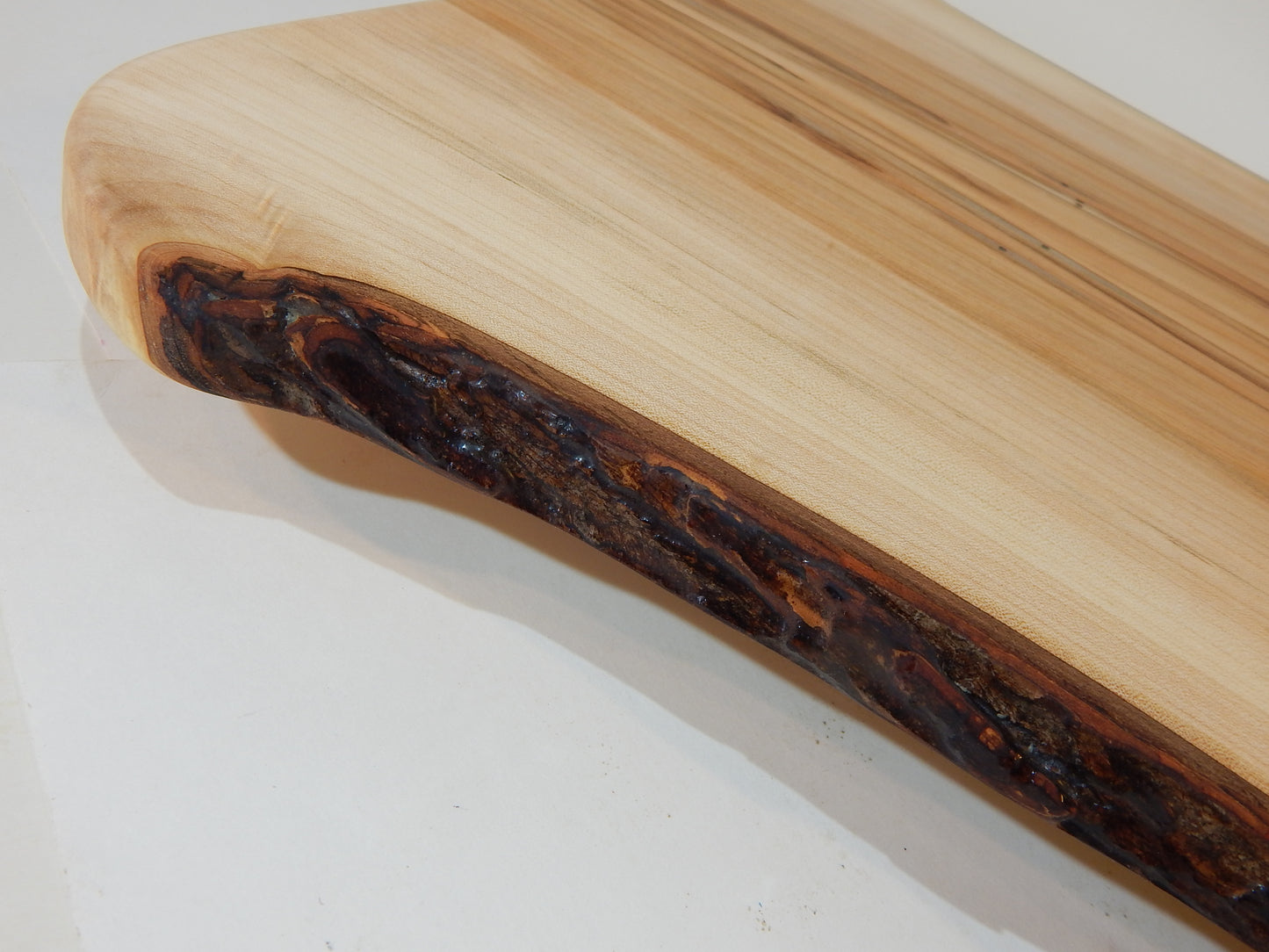 Large Raised Ambrosia Maple Charcuterie / Cutting Board, Live Edge Bark
