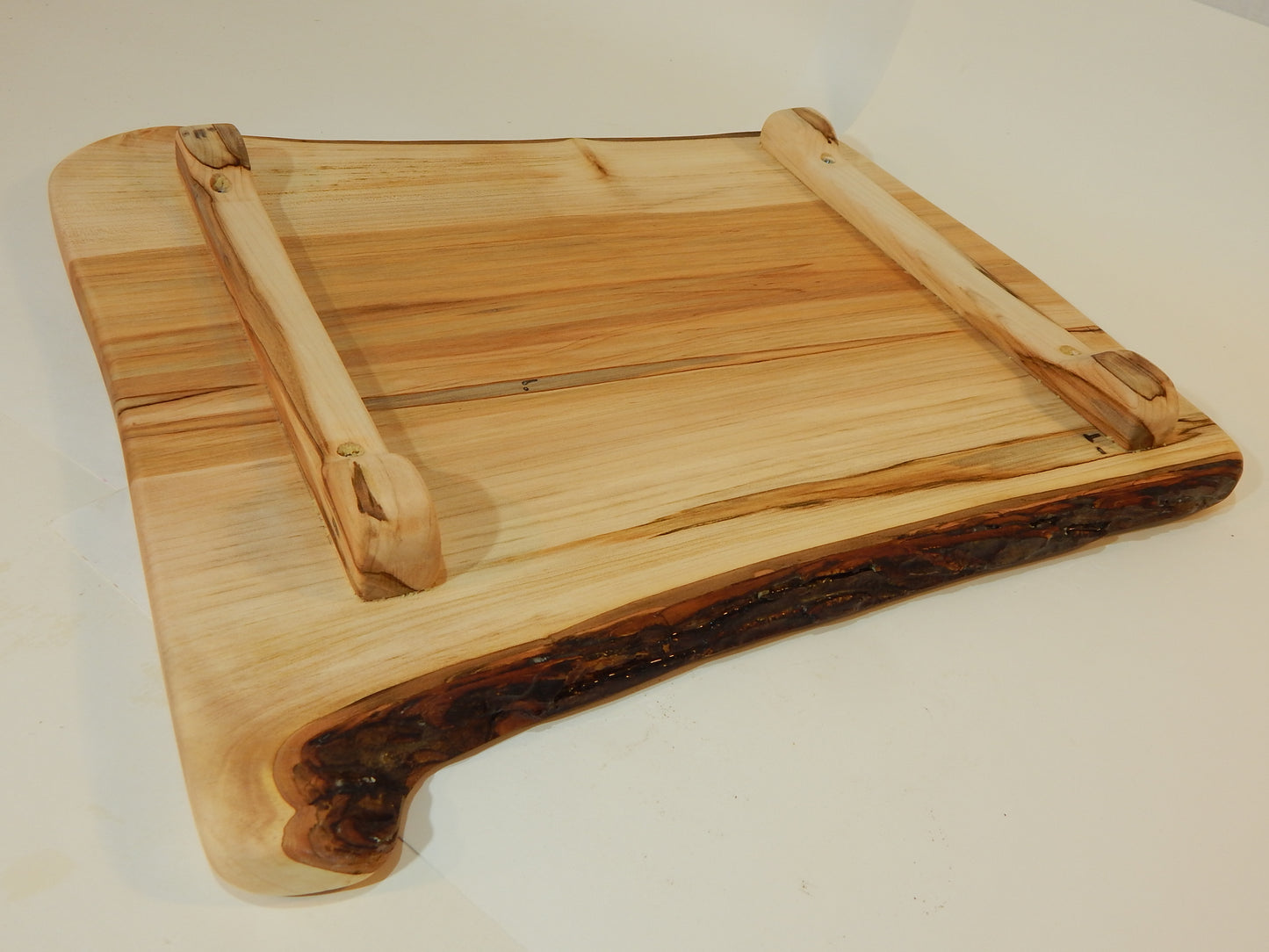 Large Raised Ambrosia Maple Charcuterie / Cutting Board, Live Edge Bark