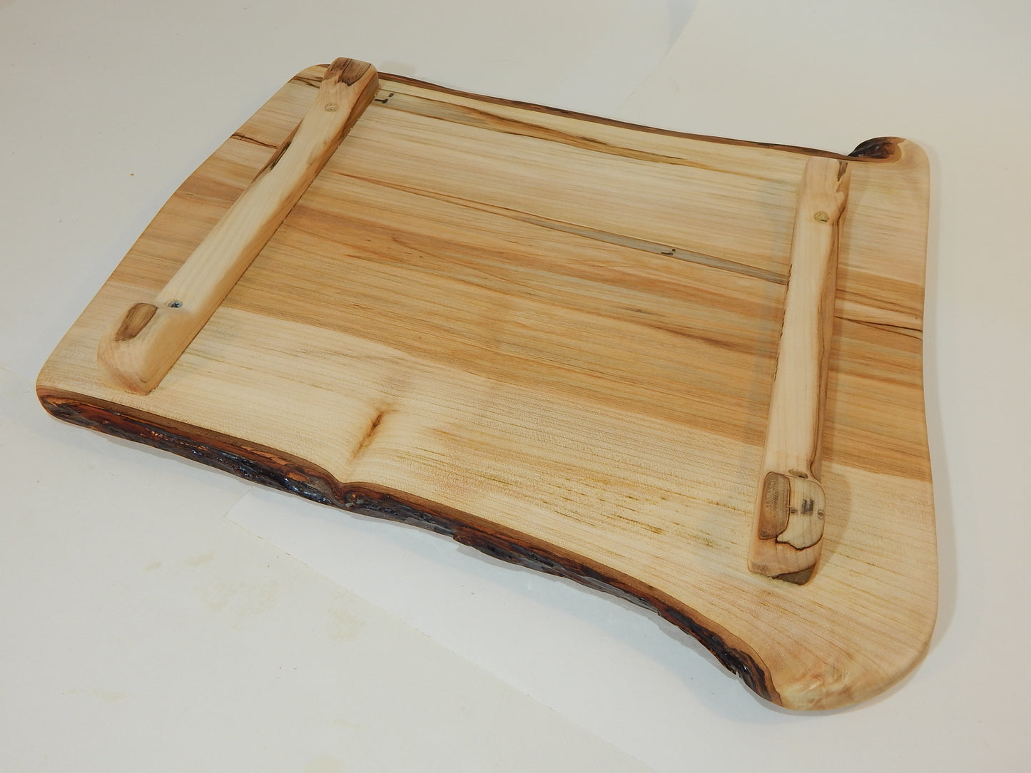 Large Raised Ambrosia Maple Charcuterie / Cutting Board, Live Edge Bark