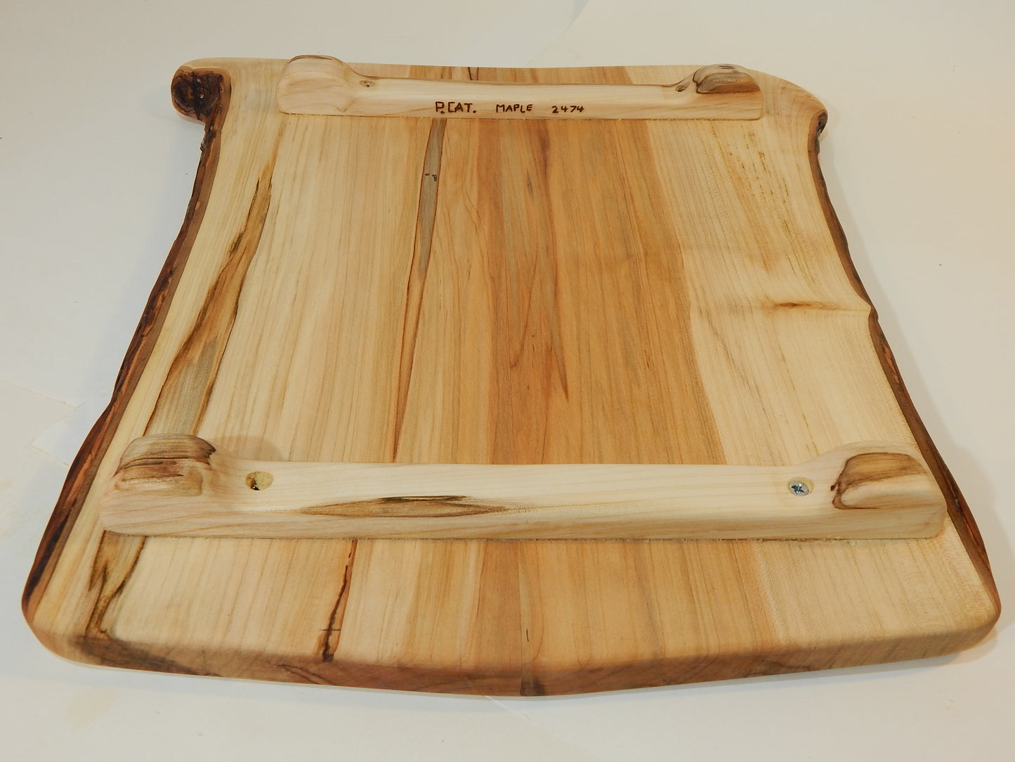 Large Raised Ambrosia Maple Charcuterie / Cutting Board, Live Edge Bark