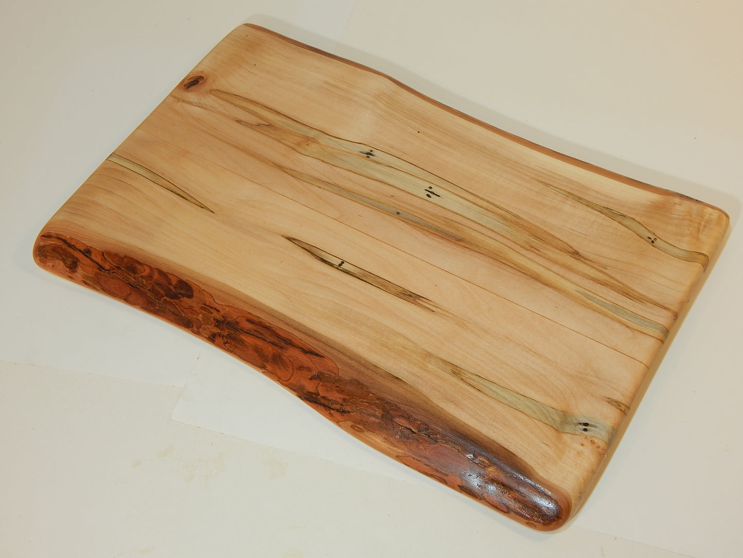 Large Raised Ambrosia Maple Charcuterie / Cutting Board, Live Edge Bark