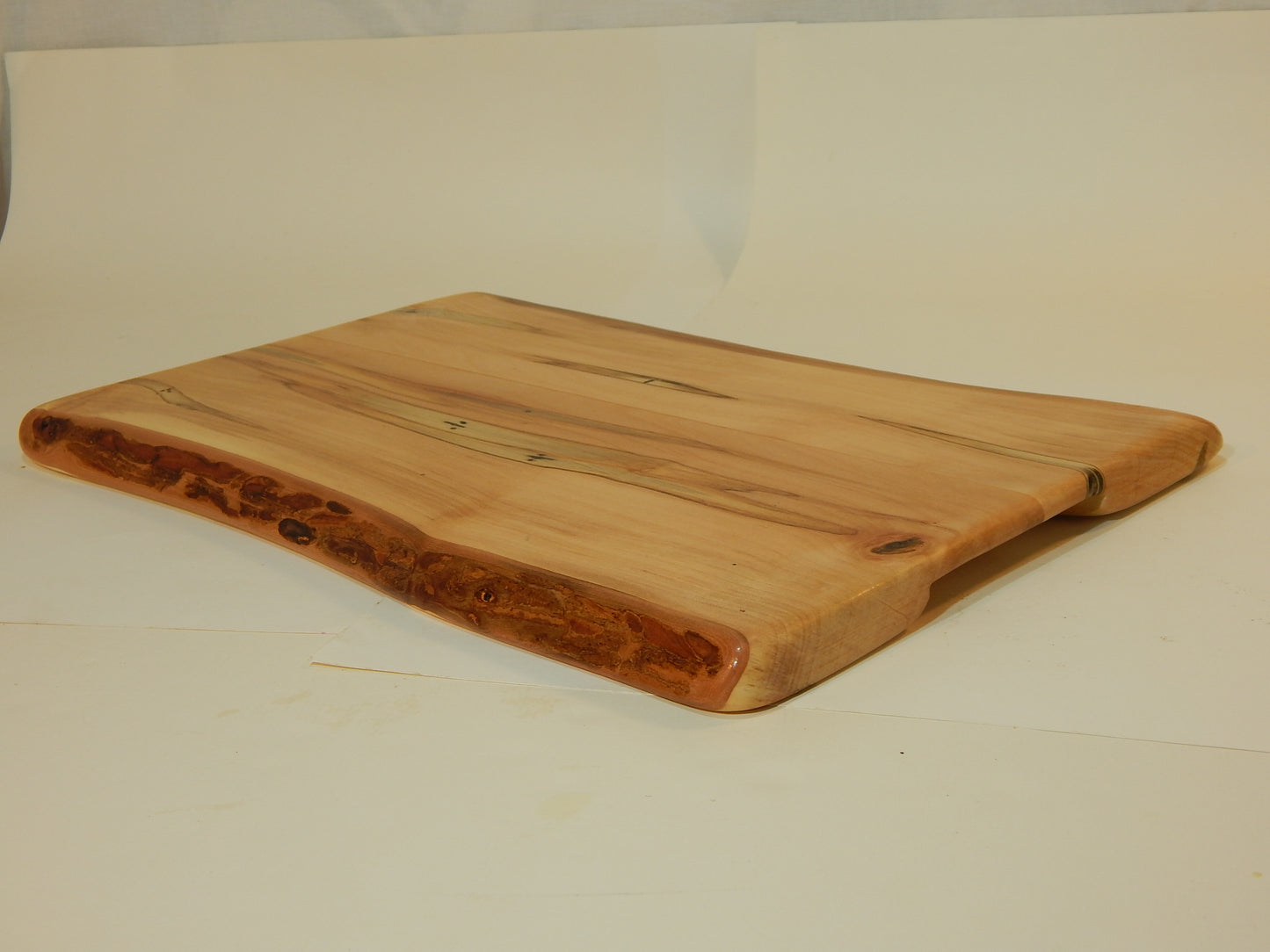 Large Raised Ambrosia Maple Charcuterie / Cutting Board, Live Edge Bark
