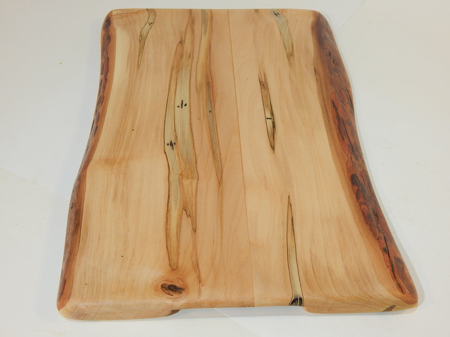Large Raised Ambrosia Maple Charcuterie / Cutting Board, Live Edge Bark