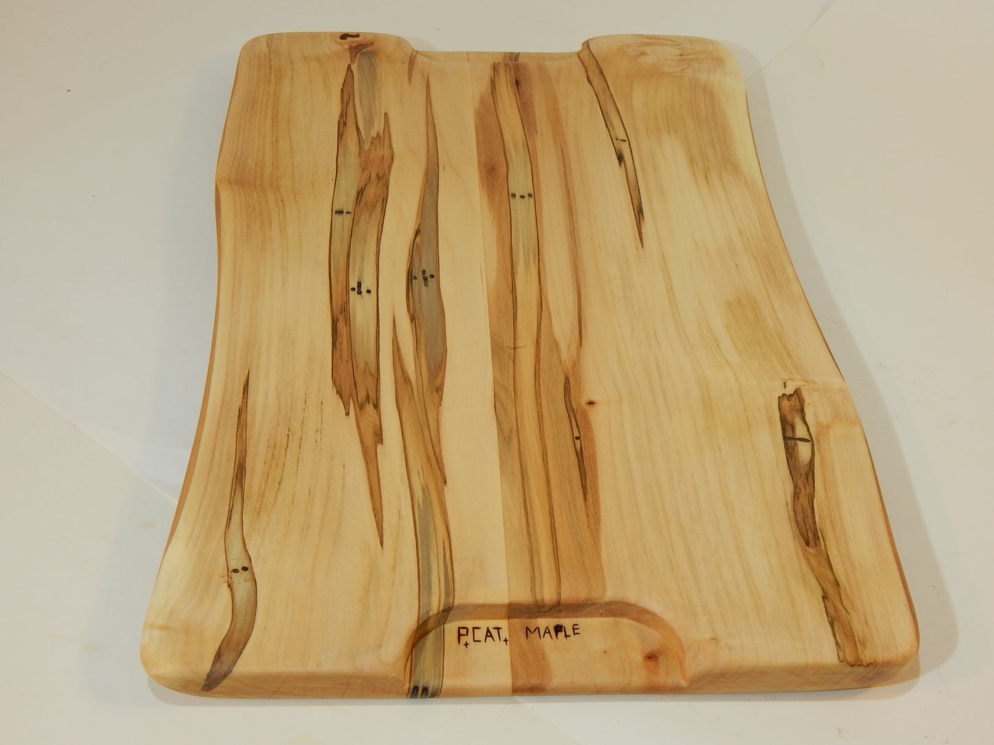 Large Raised Ambrosia Maple Charcuterie / Cutting Board, Live Edge Bark