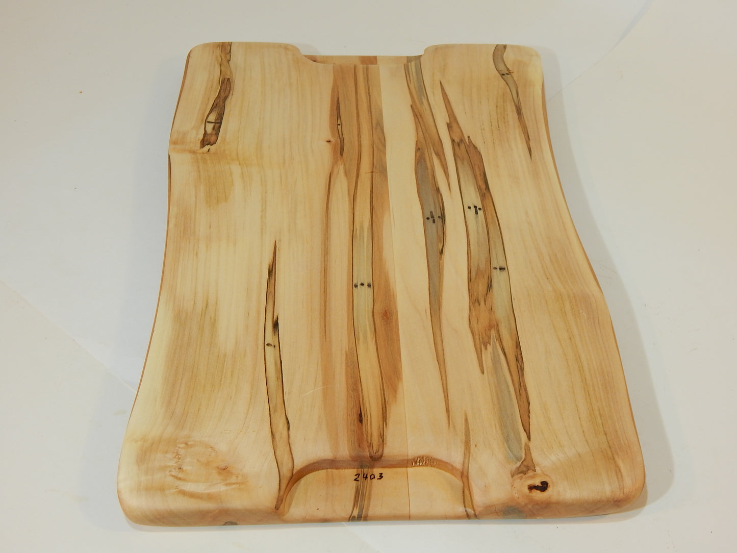 Large Raised Ambrosia Maple Charcuterie / Cutting Board, Live Edge Bark