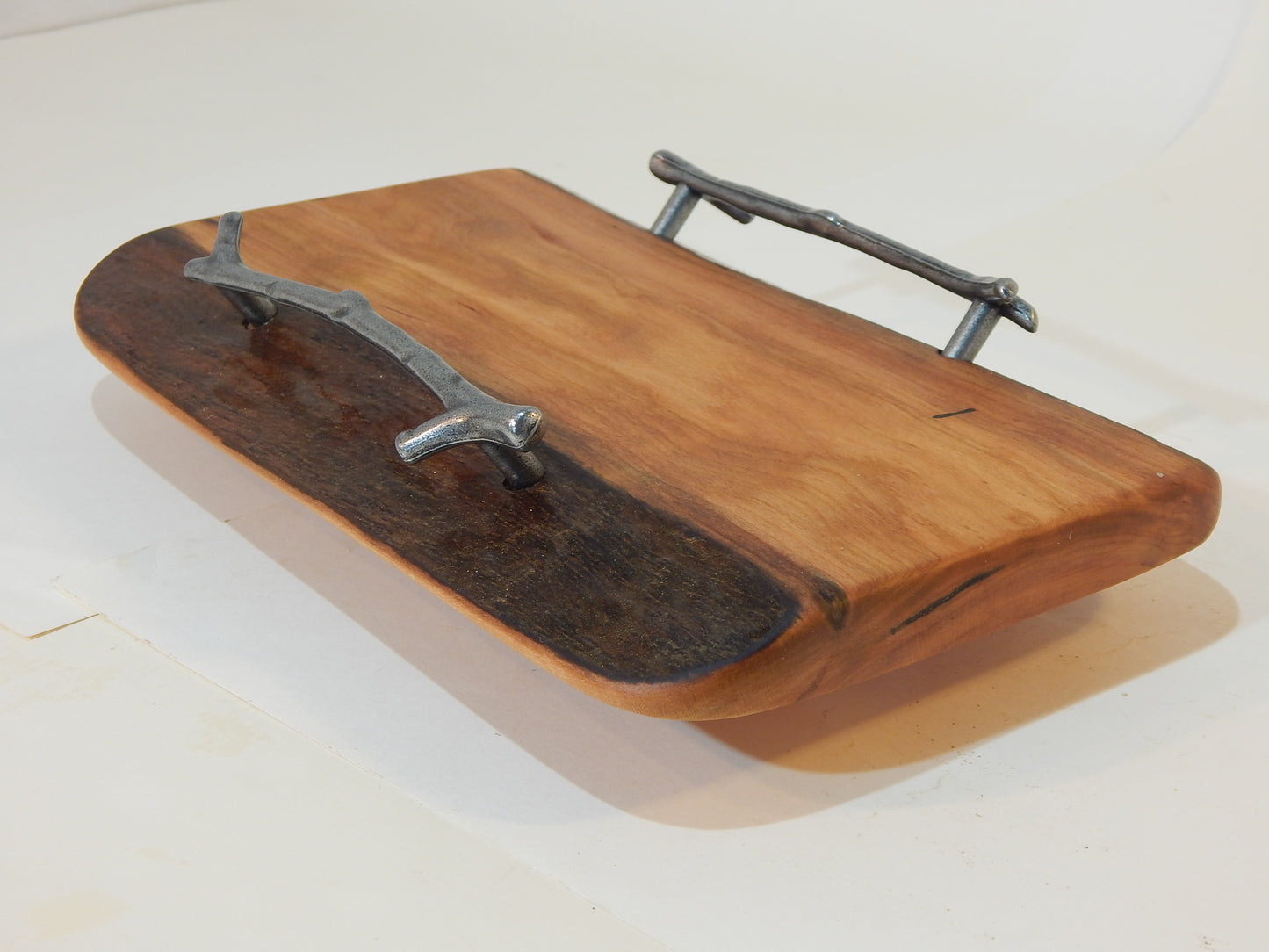 Small Cherry Live Edge Bark Charcuterie / Cutting Board with Handles