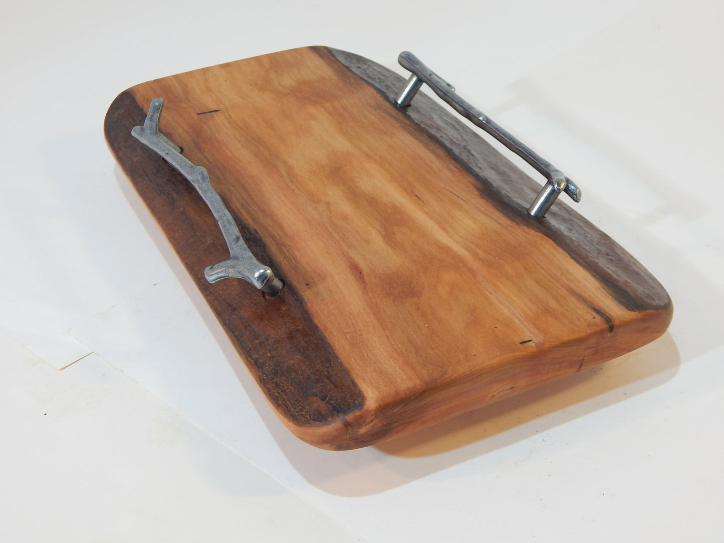 Small Cherry Live Edge Bark Charcuterie / Cutting Board with Handles