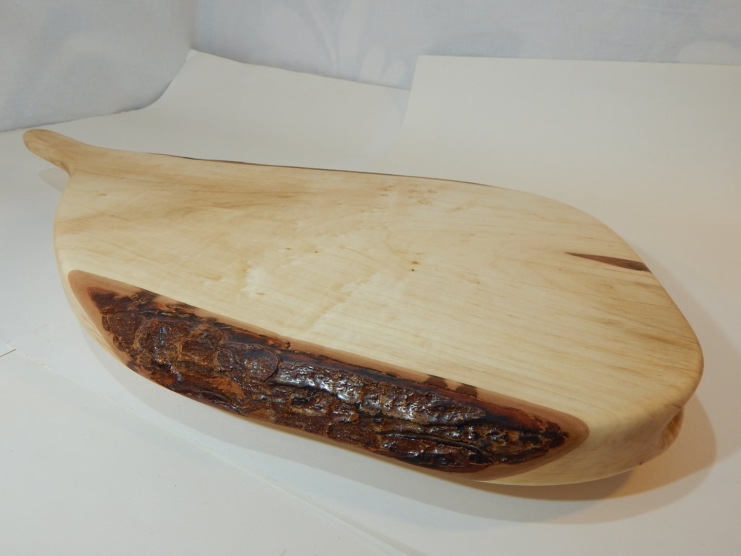 Large Ambrosia Maple Charcuterie / Cutting Board, Live Edge Bark