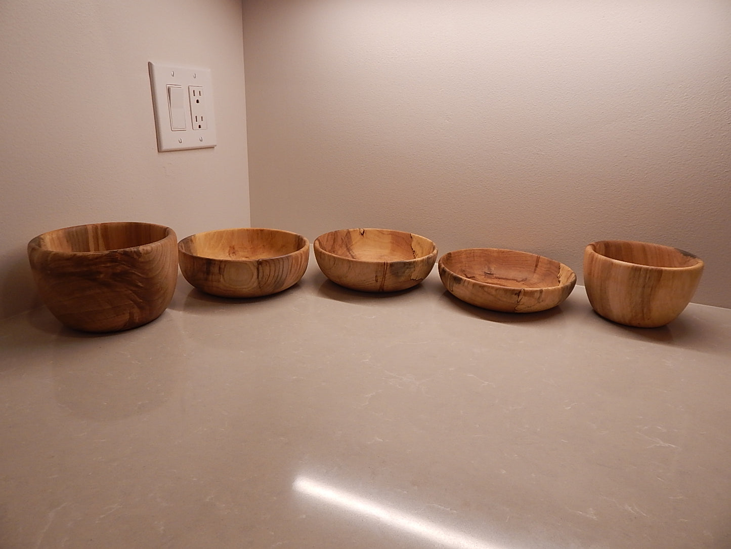 Maple Wood 5 Bowl Set, Artisan Crafted, Handmade