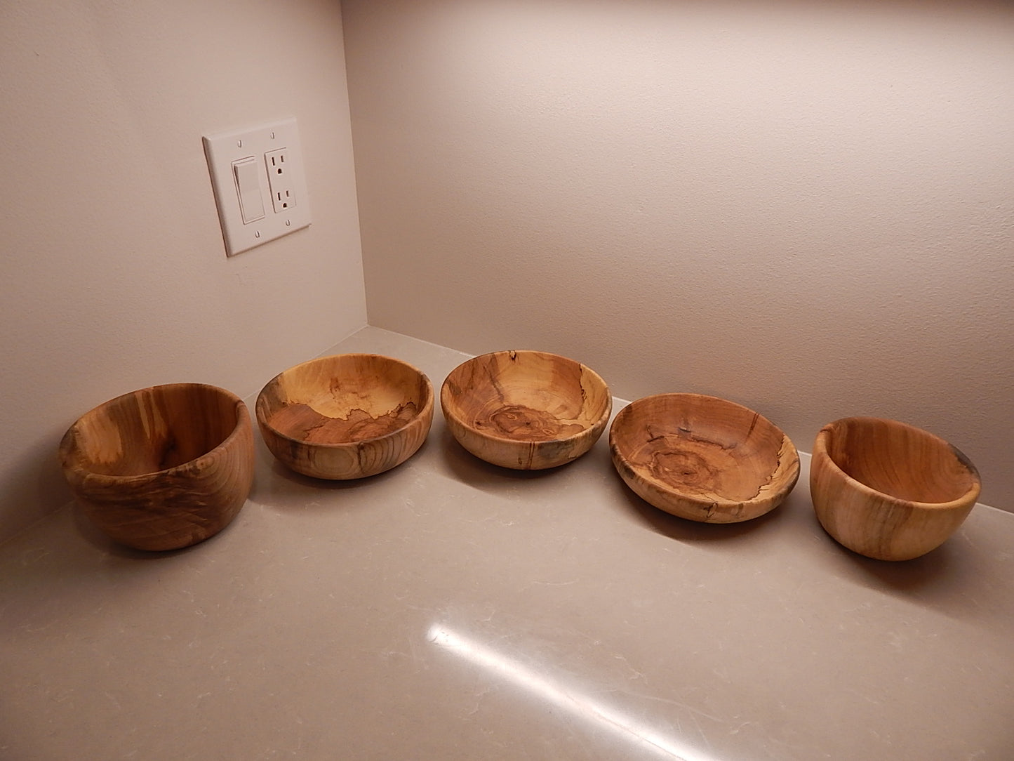 Maple Wood 5 Bowl Set, Artisan Crafted, Handmade