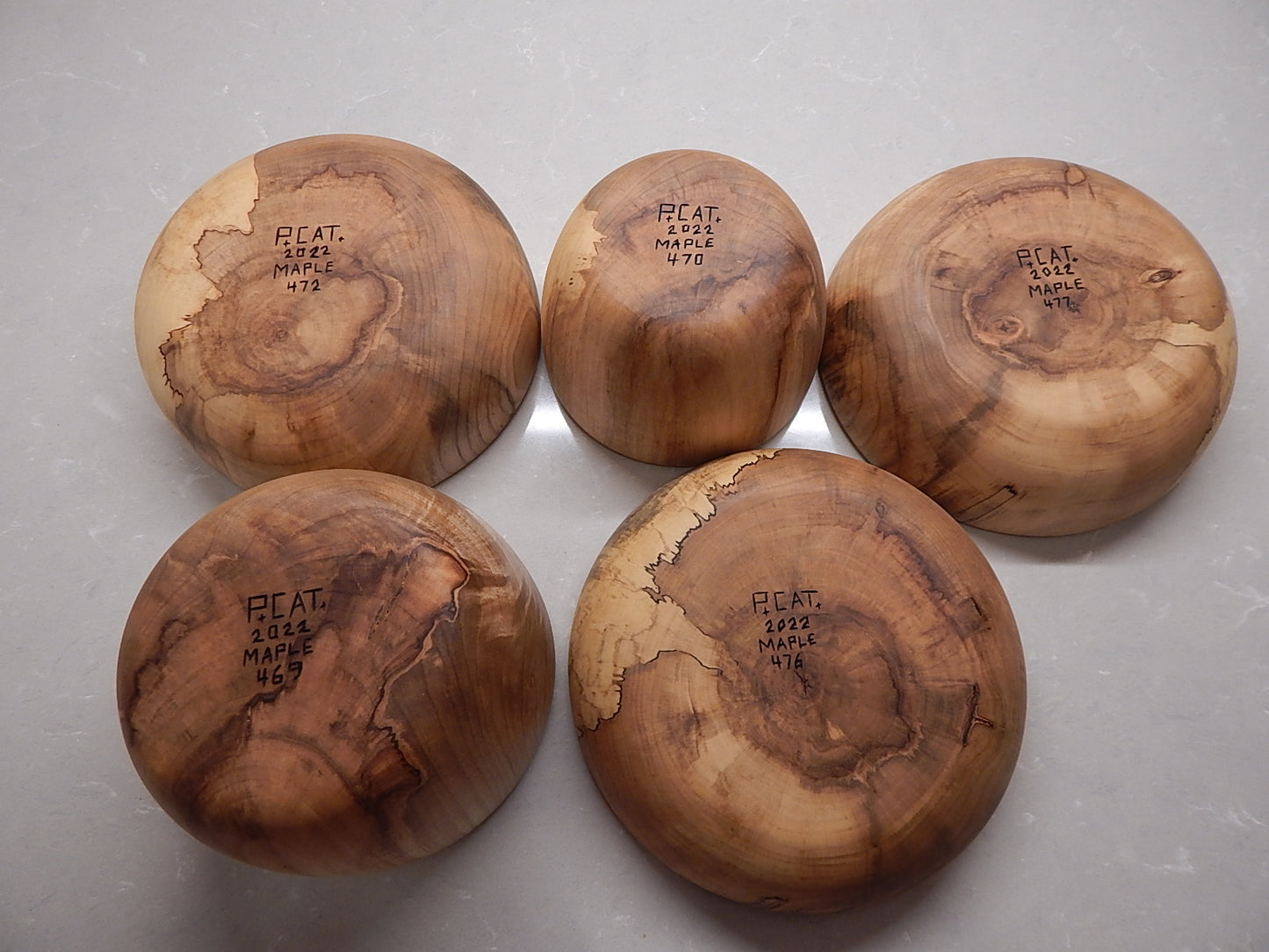 Maple Wood 5 Bowl Set, Artisan Crafted, Handmade