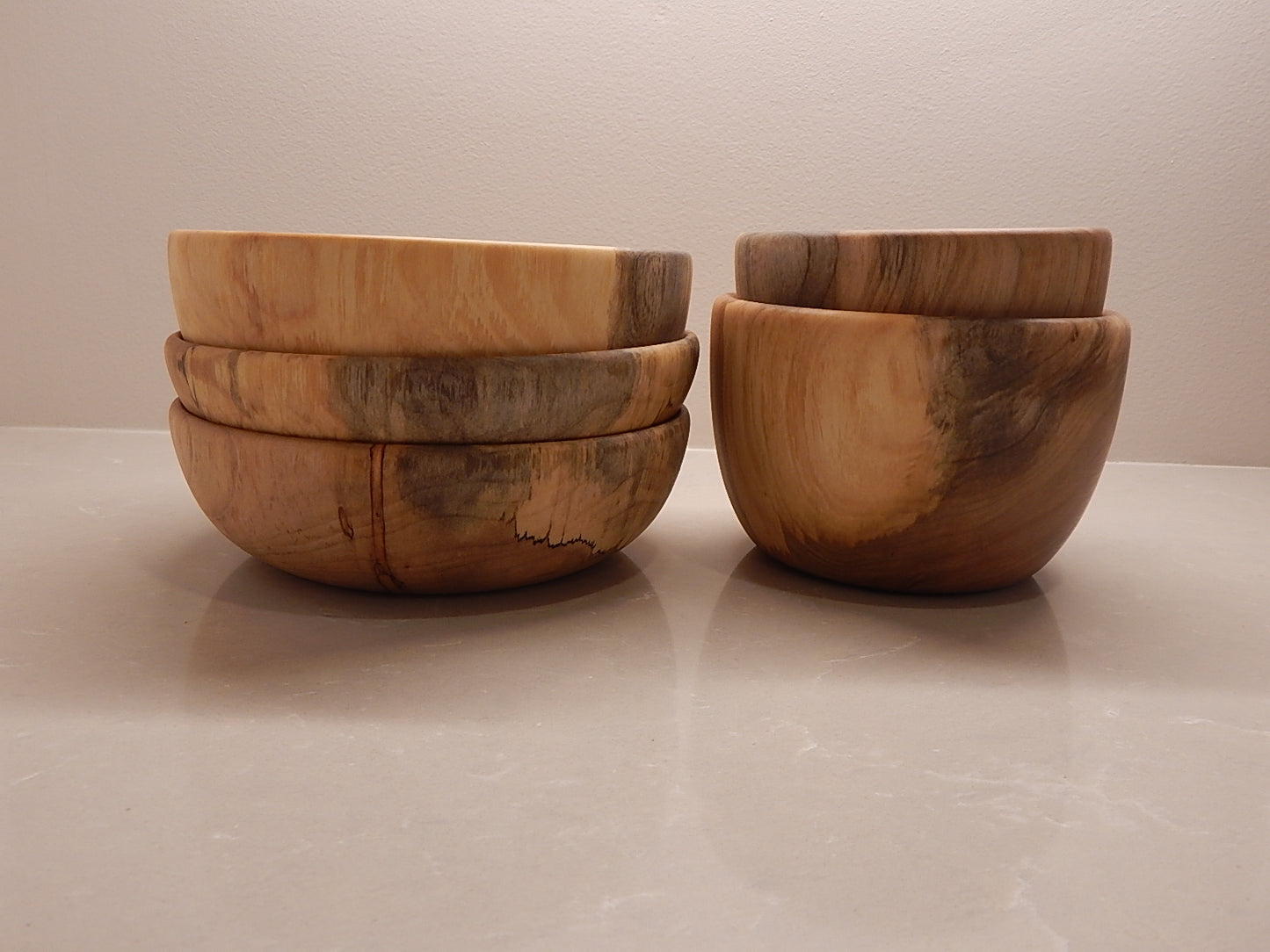 Maple Wood 5 Bowl Set, Artisan Crafted, Handmade