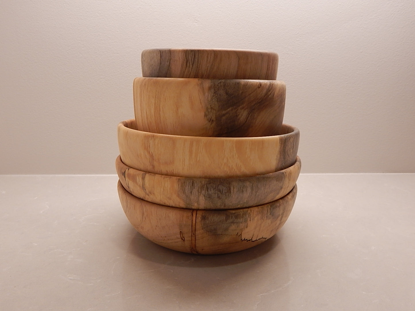 Maple Wood 5 Bowl Set, Artisan Crafted, Handmade