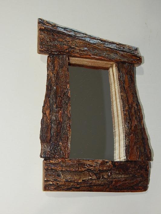 Live Edge Wild Cherry Frame Mirror, Wood with Bark Frame, 7" x 10 1/2", Handmade, Artisan Crafted