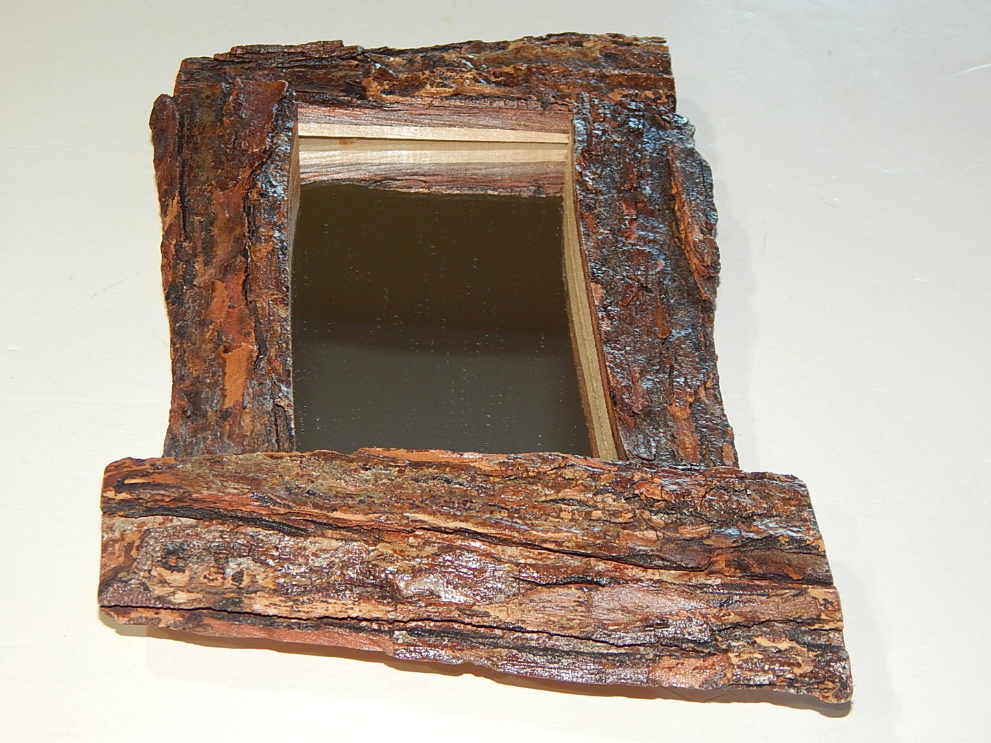 Live Edge Wild Cherry Frame Mirror, Wood with Bark Frame, 7" x 10 1/2", Handmade, Artisan Crafted