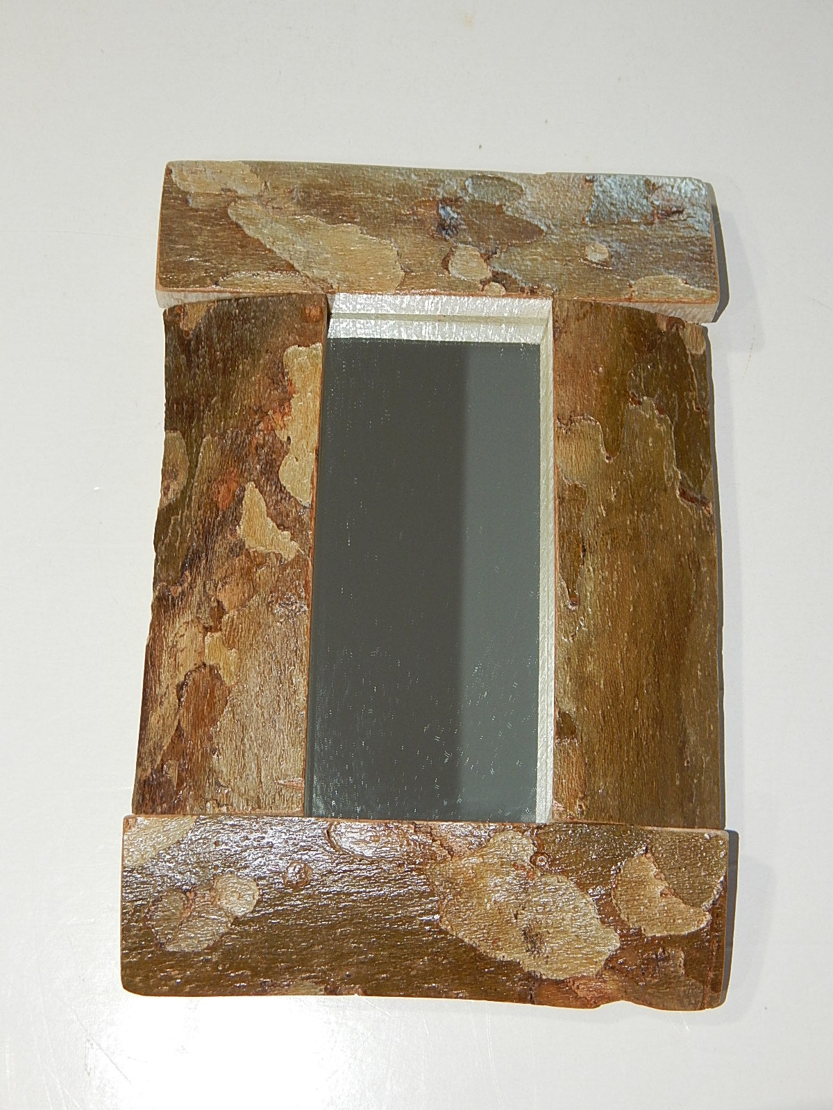 Live Edge Sycamore Frame Mirror, Wood with Bark Frame, 7 5/8" x 11 1/4", Handmade, Artisan Crafted