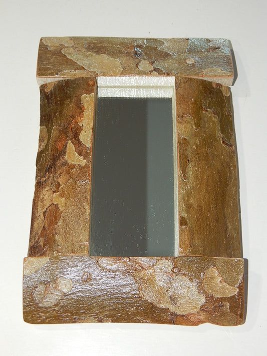 Live Edge Sycamore Frame Mirror, Wood with Bark Frame, 7 5/8" x 11 1/4", Handmade, Artisan Crafted