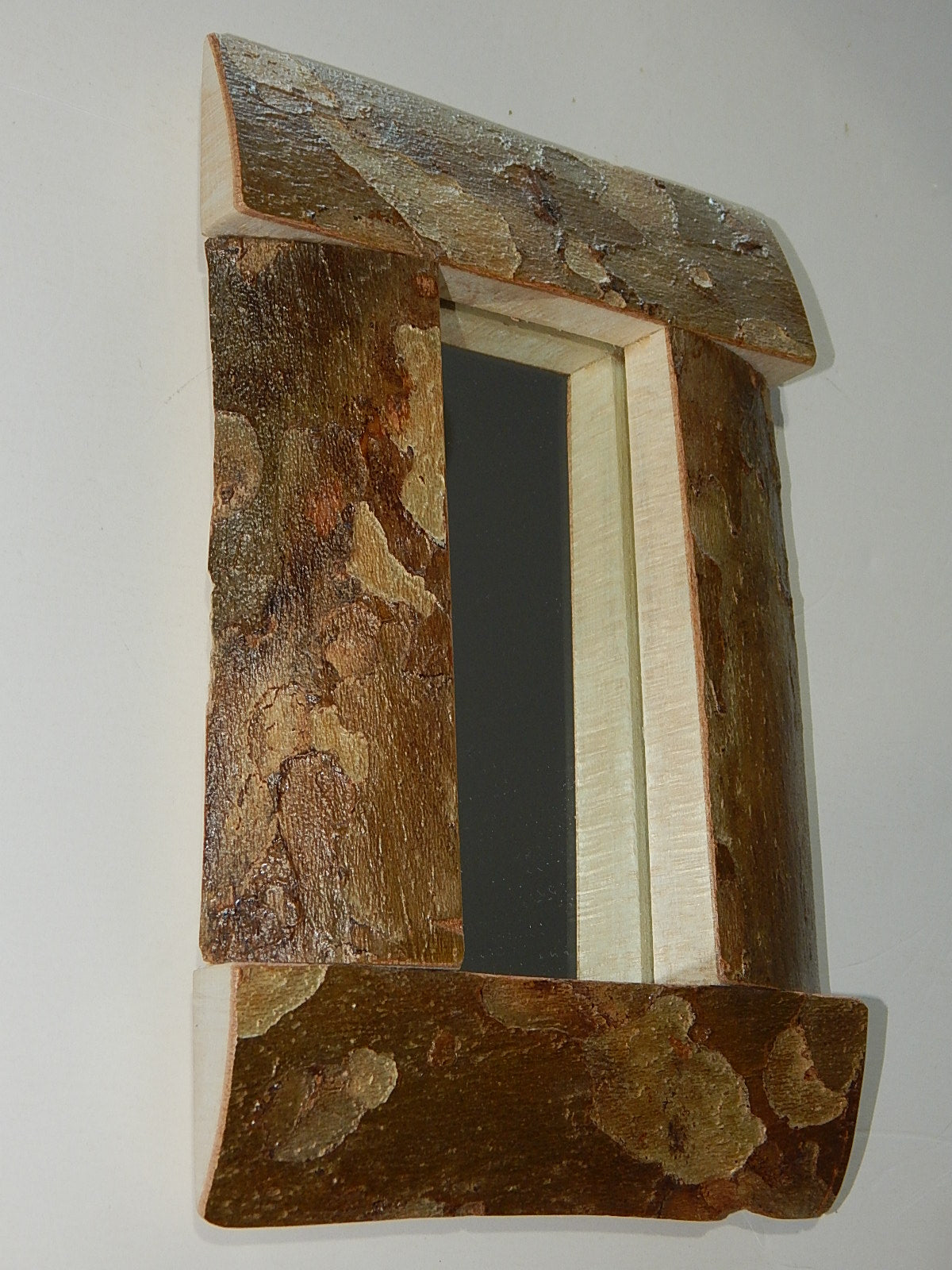 Live Edge Sycamore Frame Mirror, Wood with Bark Frame, 7 5/8" x 11 1/4", Handmade, Artisan Crafted