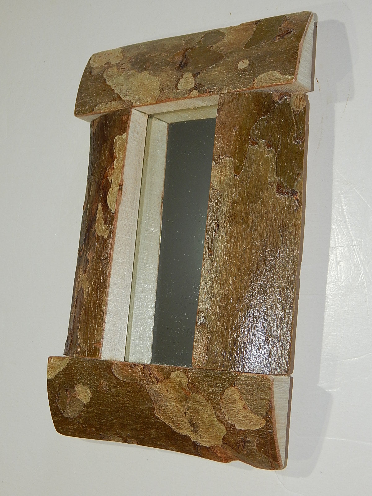 Live Edge Sycamore Frame Mirror, Wood with Bark Frame, 7 5/8" x 11 1/4", Handmade, Artisan Crafted