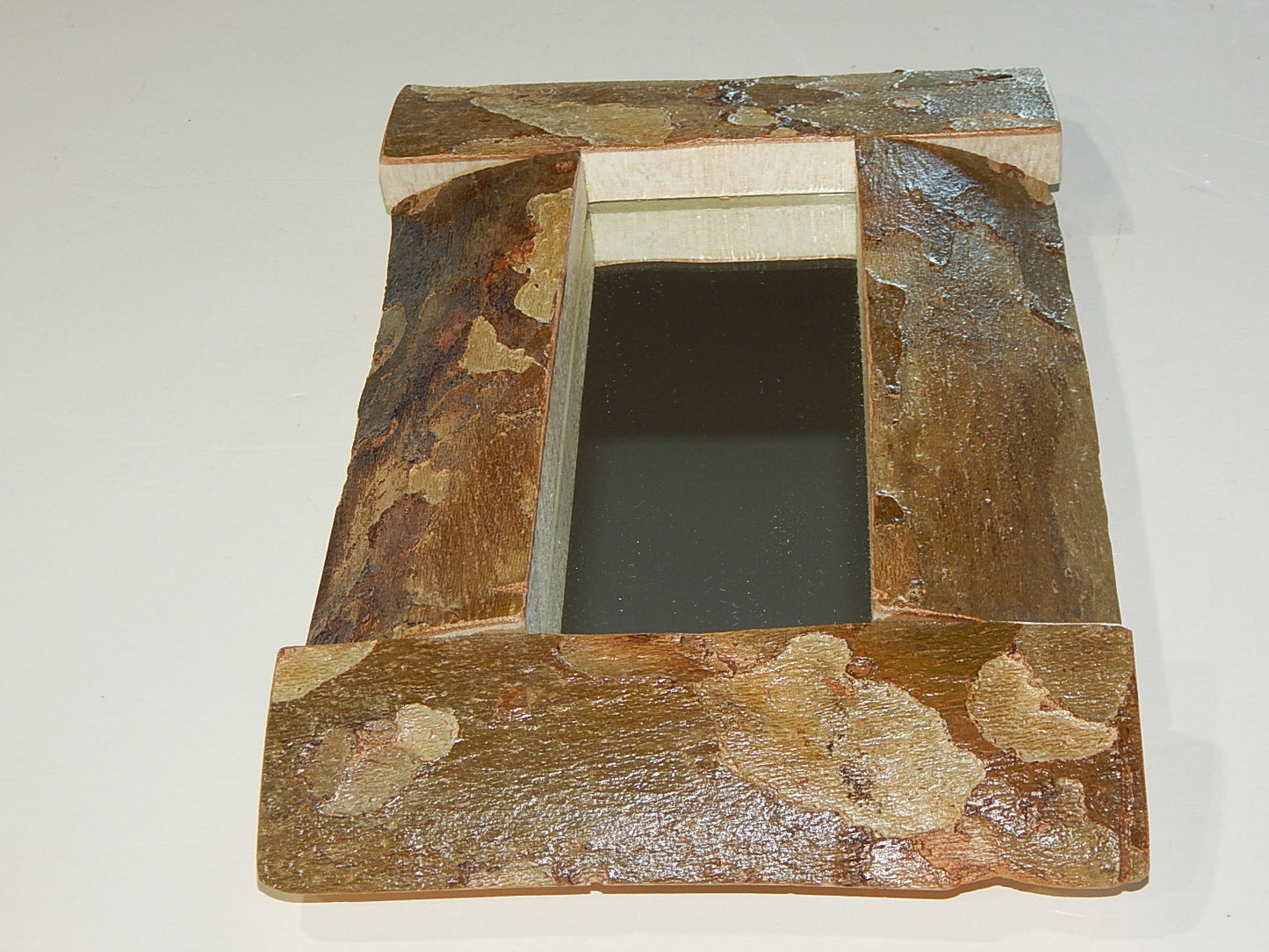 Live Edge Sycamore Frame Mirror, Wood with Bark Frame, 7 5/8" x 11 1/4", Handmade, Artisan Crafted