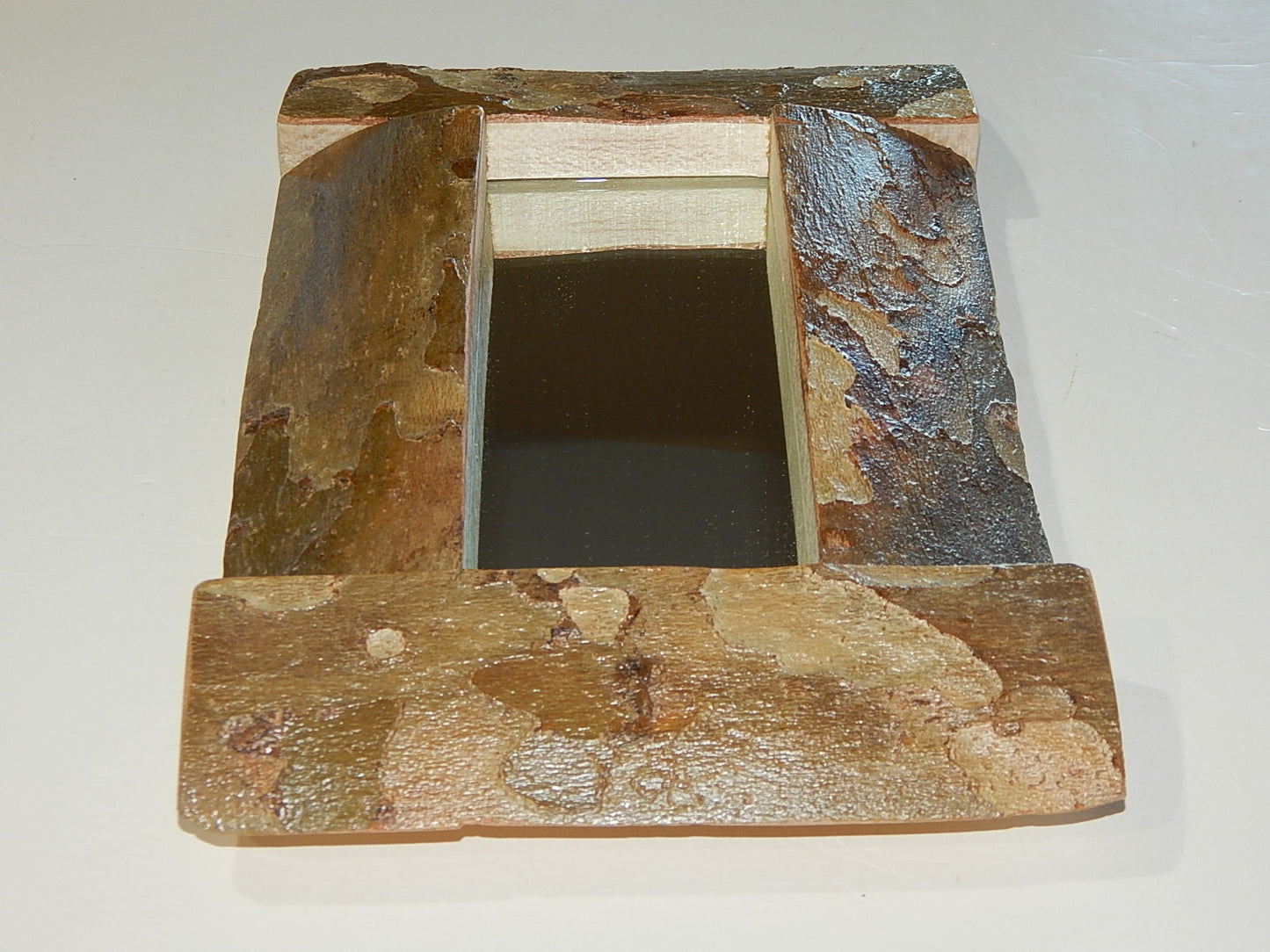 Live Edge Sycamore Frame Mirror, Wood with Bark Frame, 7 5/8" x 11 1/4", Handmade, Artisan Crafted