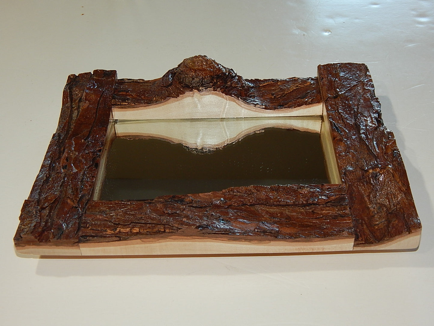 Live Edge Maple Frame Mirror, Wood with Bark Frame, 12 1/2" x 9 1/4", Handmade, Artisan Crafted