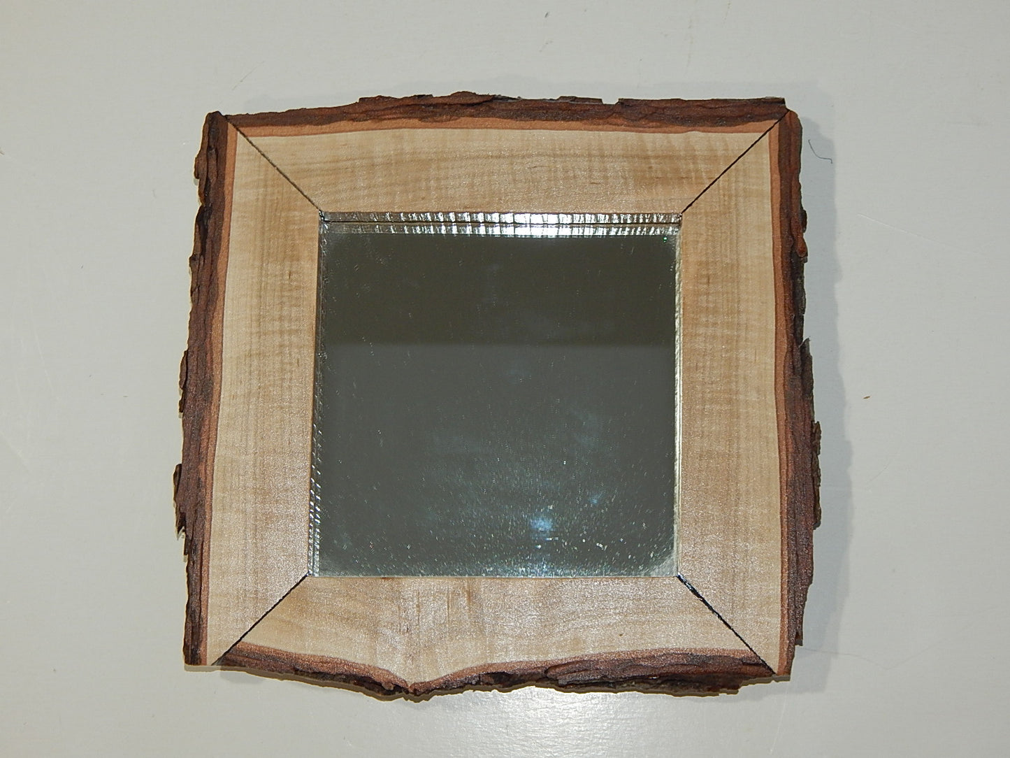 Live Edge Wild Cherry Frame Mirror, Wood with Bark Frame, 9 3/4" x 9 1/2", Handmade, Artisan Crafted