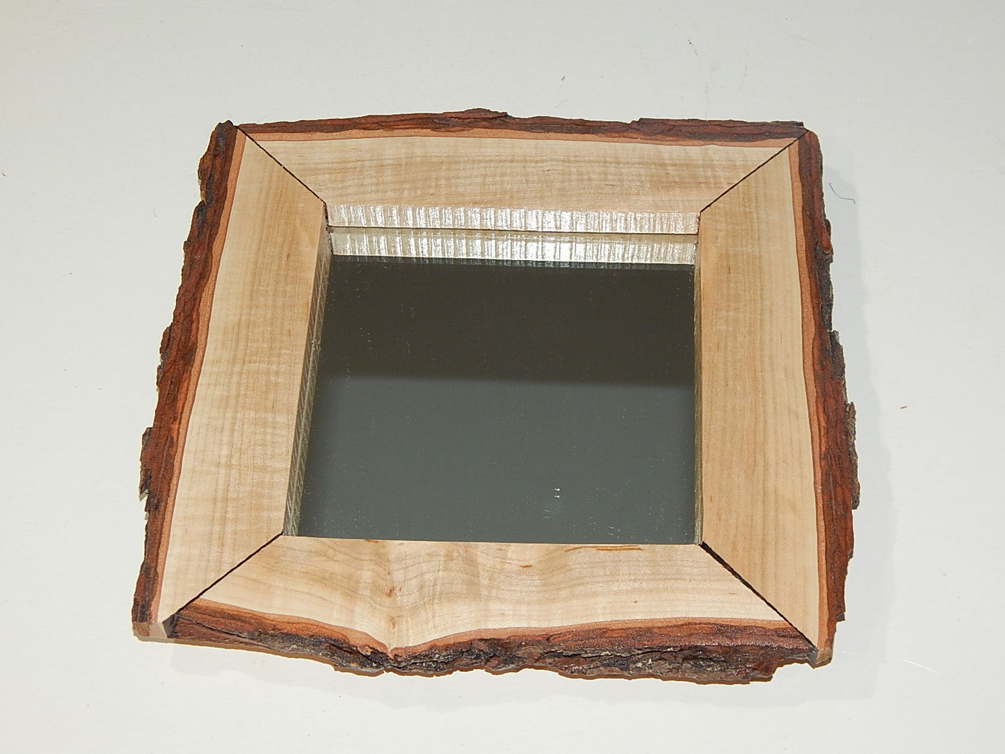 Live Edge Wild Cherry Frame Mirror, Wood with Bark Frame, 9 3/4" x 9 1/2", Handmade, Artisan Crafted