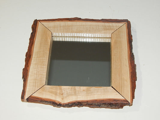 Live Edge Wild Cherry Frame Mirror, Wood with Bark Frame, 9 3/4" x 9 1/2", Handmade, Artisan Crafted