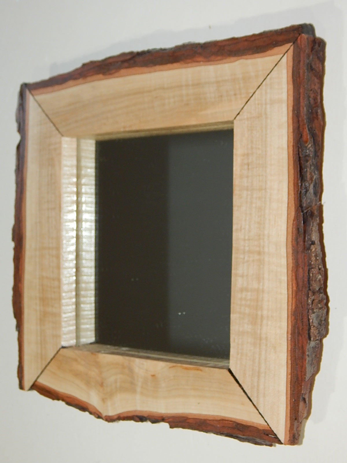 Live Edge Wild Cherry Frame Mirror, Wood with Bark Frame, 9 3/4" x 9 1/2", Handmade, Artisan Crafted