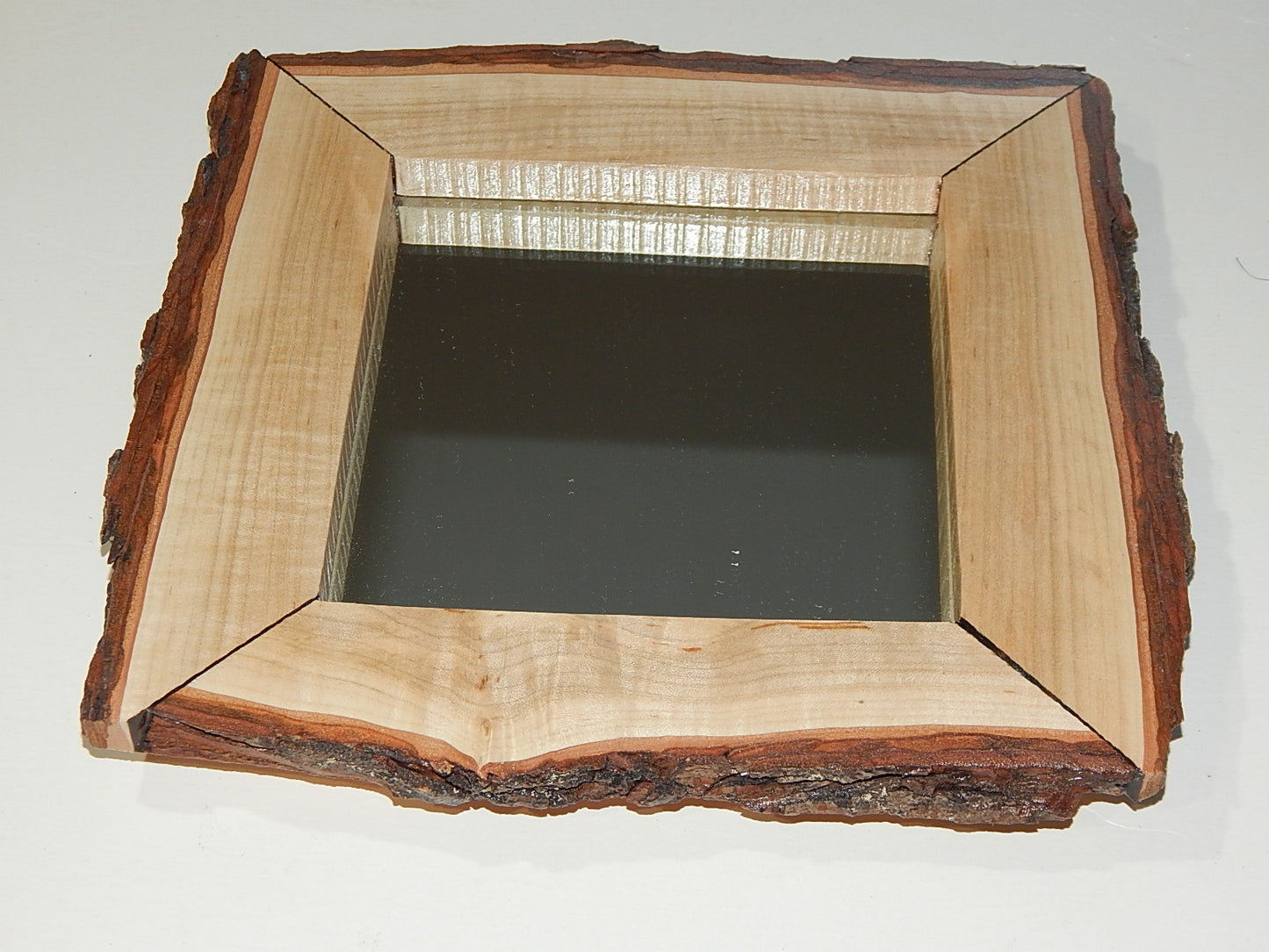 Live Edge Wild Cherry Frame Mirror, Wood with Bark Frame, 9 3/4" x 9 1/2", Handmade, Artisan Crafted