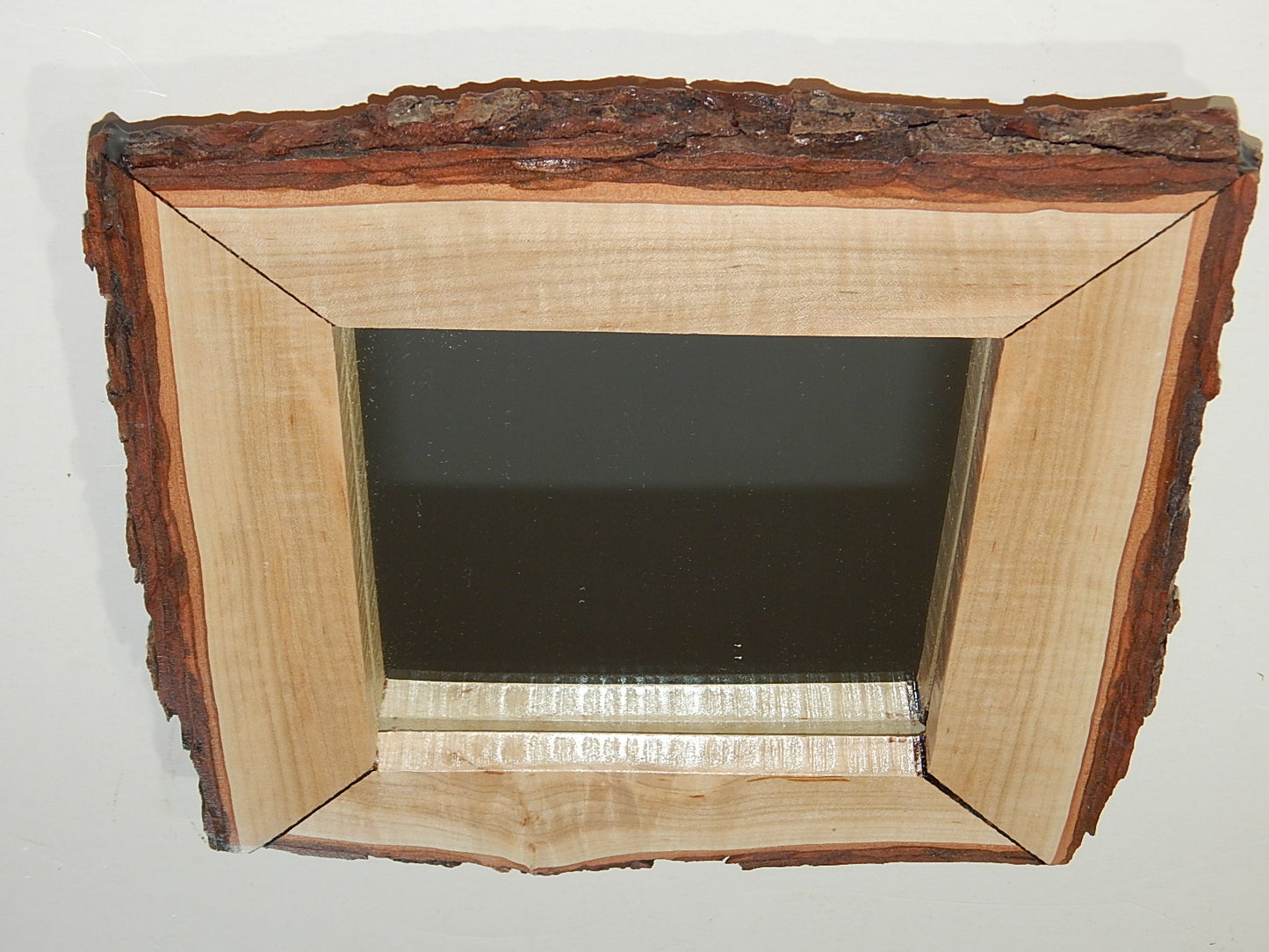 Live Edge Wild Cherry Frame Mirror, Wood with Bark Frame, 9 3/4" x 9 1/2", Handmade, Artisan Crafted