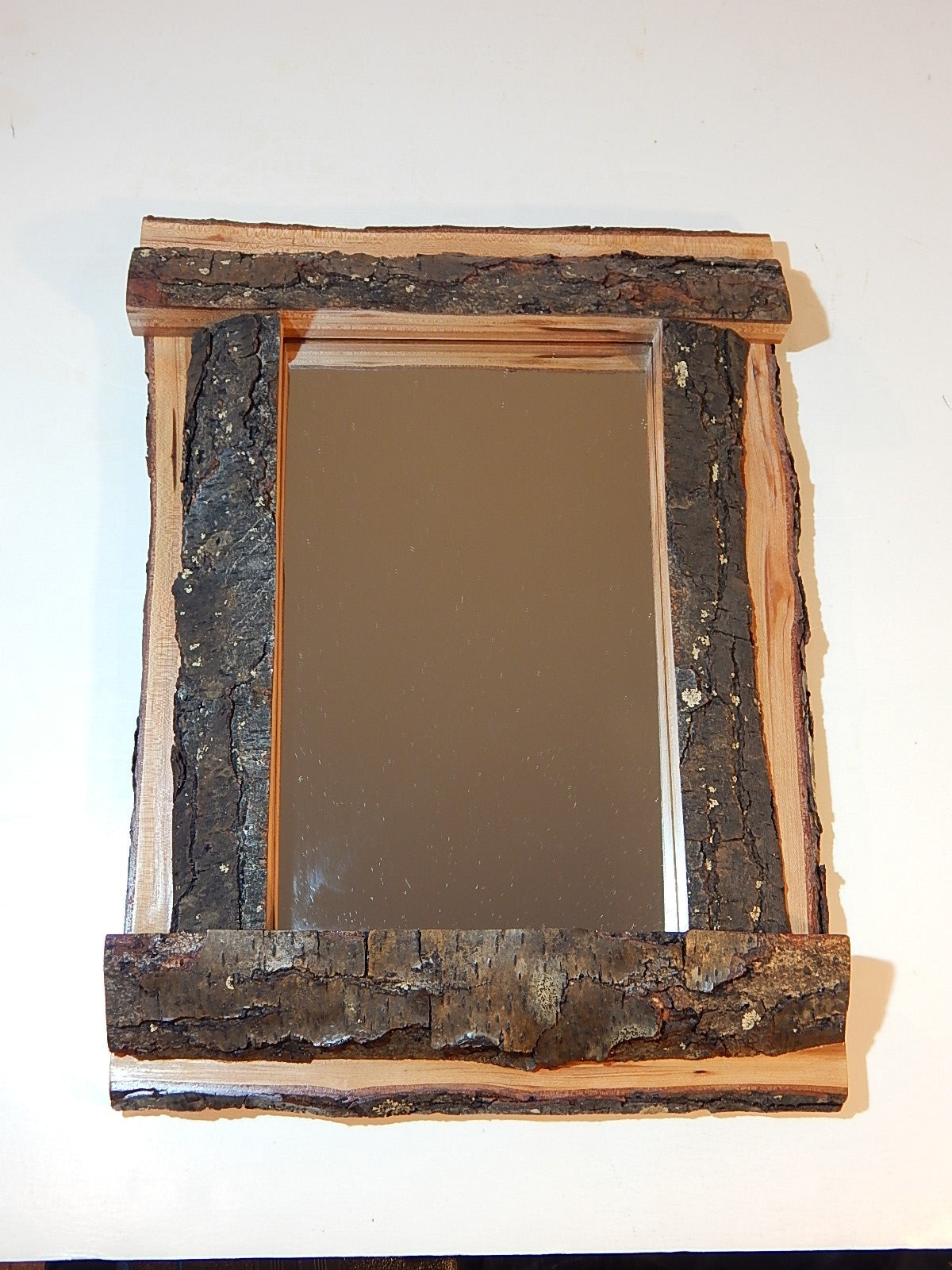 Live Edge Cherry Frame Mirror, Wood with Bark Frame, 11 3/4" x 15 3/4", Handmade, Artisan Crafted