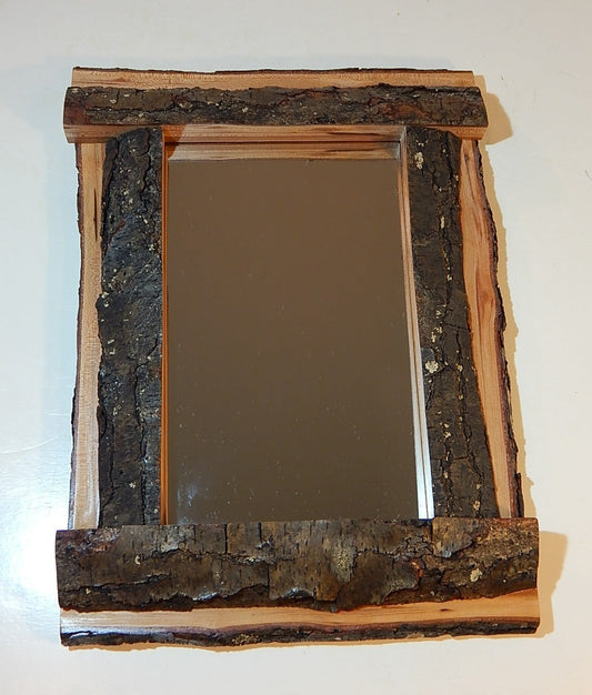 Live Edge Cherry Frame Mirror, Wood with Bark Frame, 11 3/4" x 15 3/4", Handmade, Artisan Crafted