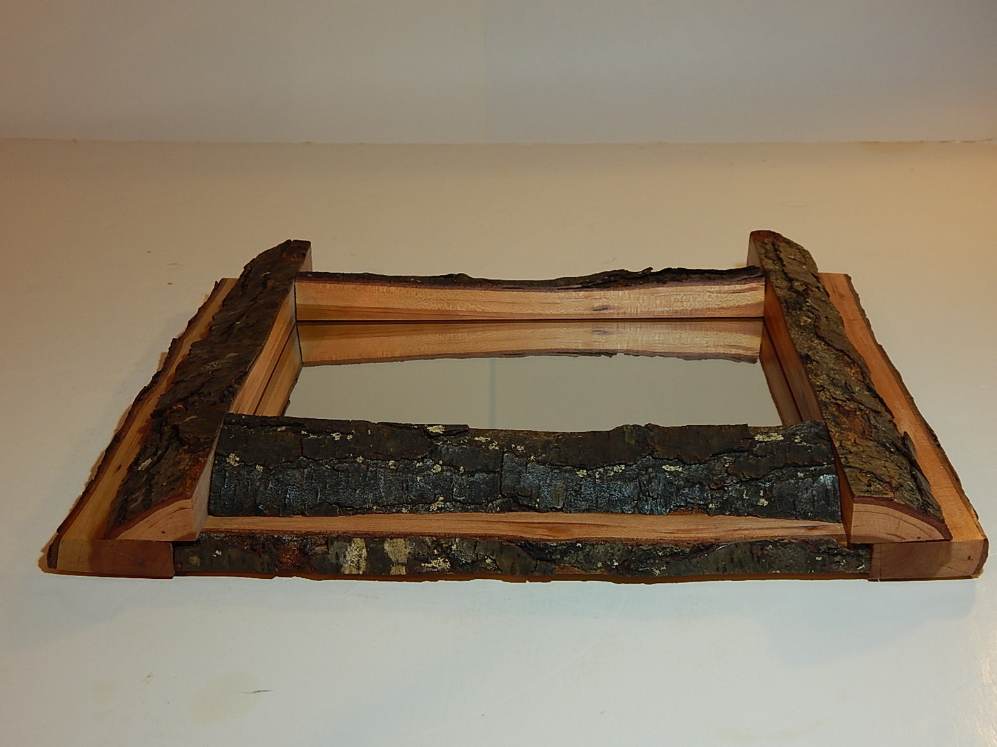 Live Edge Cherry Frame Mirror, Wood with Bark Frame, 11 3/4" x 15 3/4", Handmade, Artisan Crafted