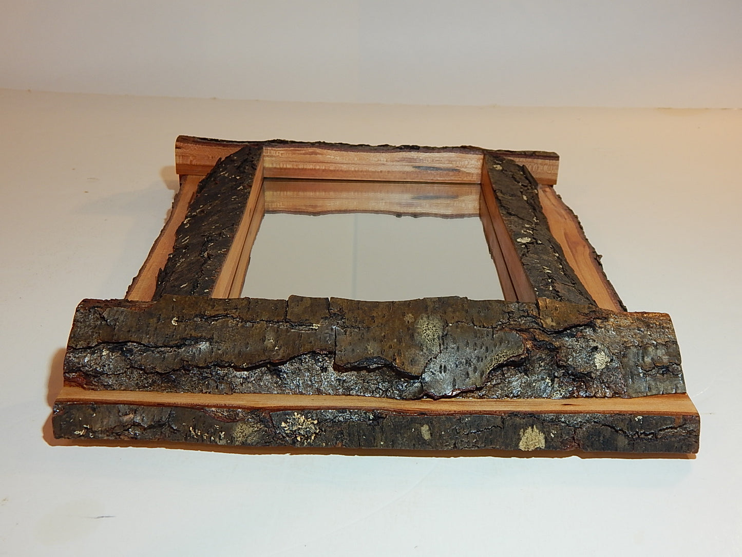 Live Edge Cherry Frame Mirror, Wood with Bark Frame, 11 3/4" x 15 3/4", Handmade, Artisan Crafted