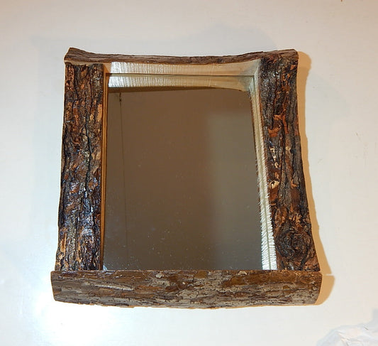 Live Edge Maple Frame Mirror, Wood with Bark Frame, 12" x 13", Handmade, Artisan Crafted