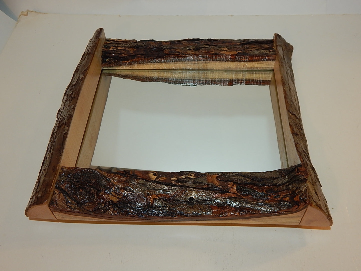 Live Edge Maple Frame Mirror, Wood with Bark Frame, 12" x 13", Handmade, Artisan Crafted