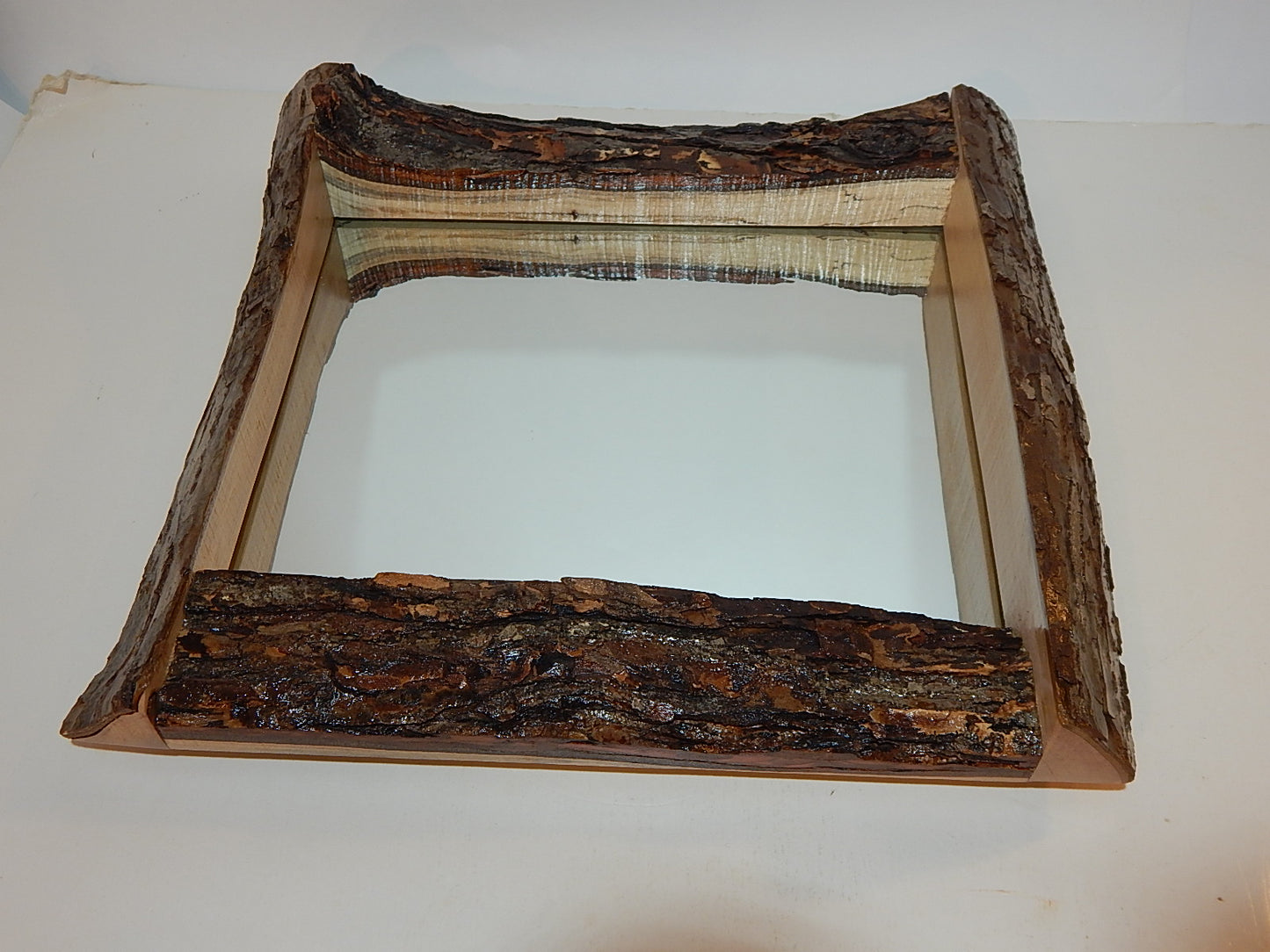 Live Edge Maple Frame Mirror, Wood with Bark Frame, 12" x 13", Handmade, Artisan Crafted