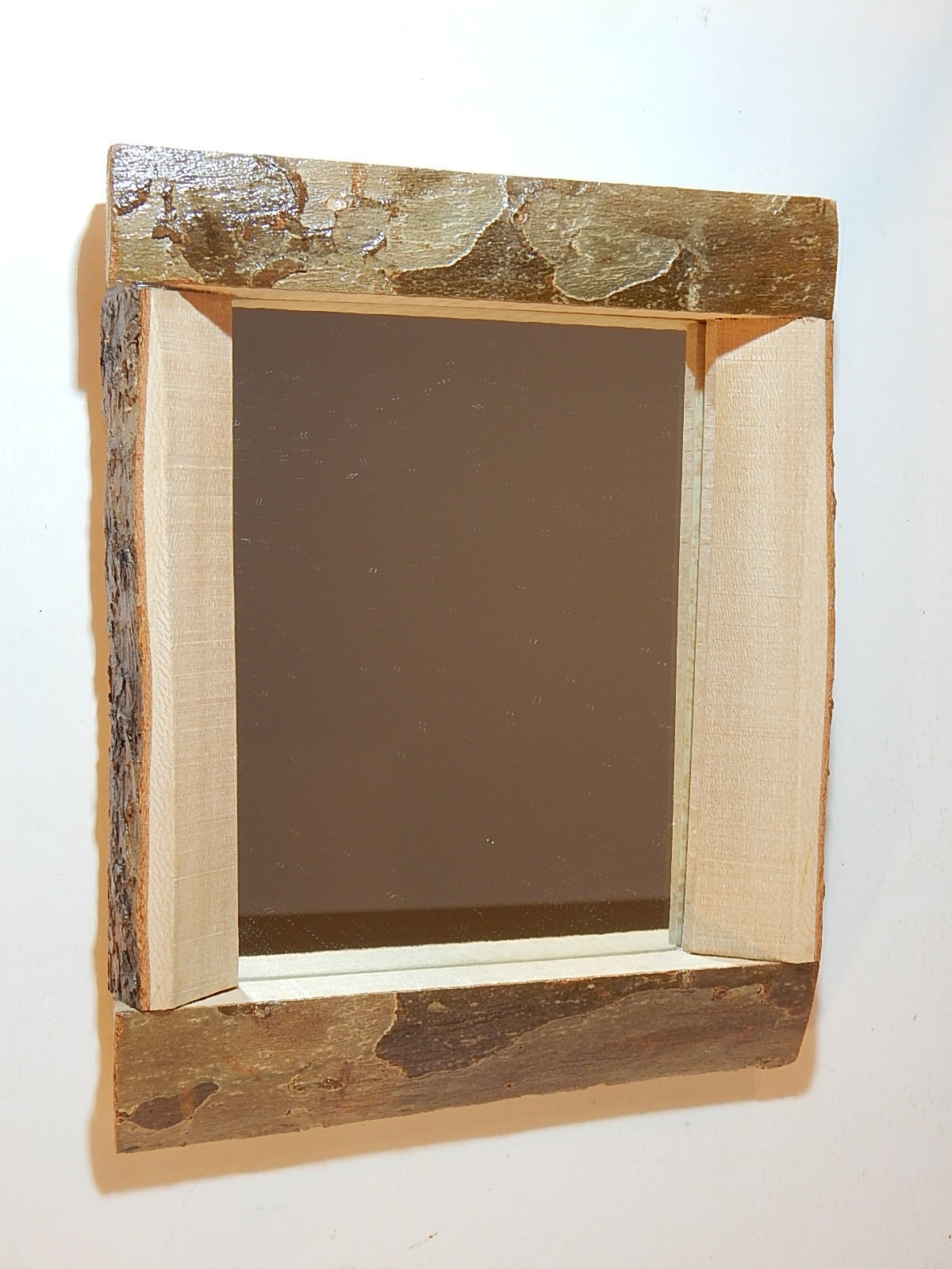 Live Edge Sycamore Frame Mirror, Wood with Bark Frame, 8 3/4" x 11", Handmade, Artisan Crafted